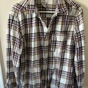 H&M Men's Plaid Button-Down Shirt in Cream, Brown & Purple